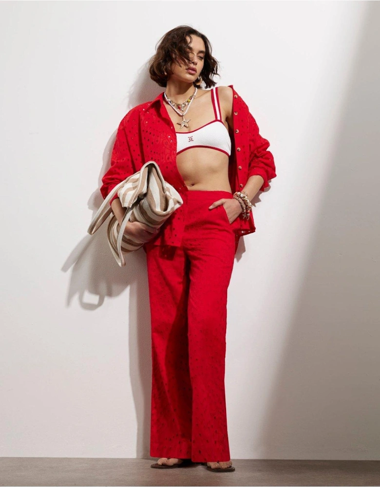 Oversized Broderie Shirt - Red