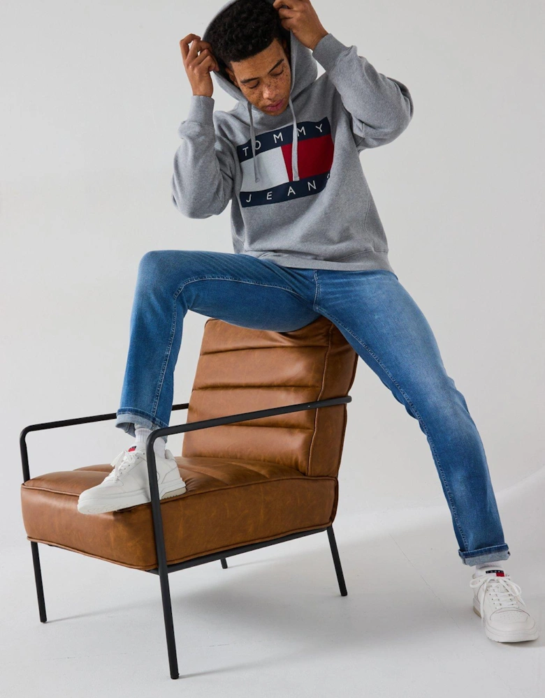 Melange Large Chest Flag Hoodie - Grey