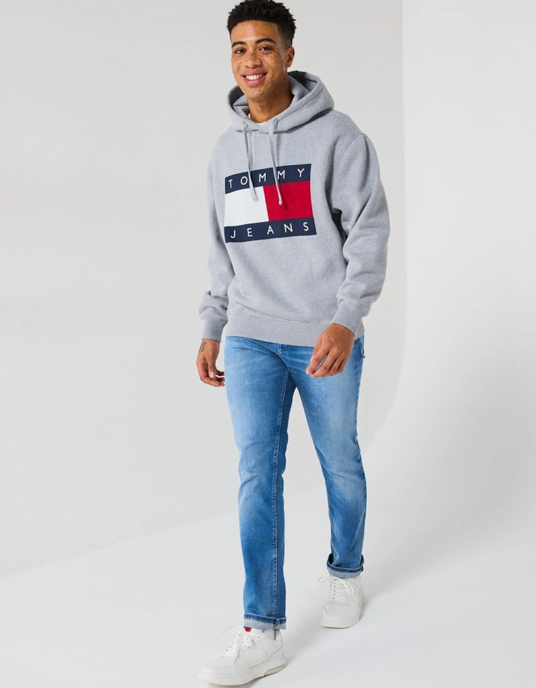 Melange Large Chest Flag Hoodie - Grey
