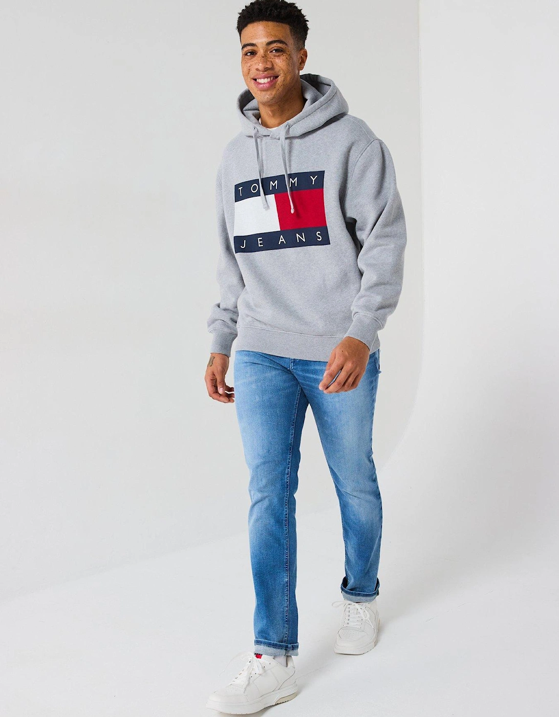 Melange Large Chest Flag Hoodie - Grey