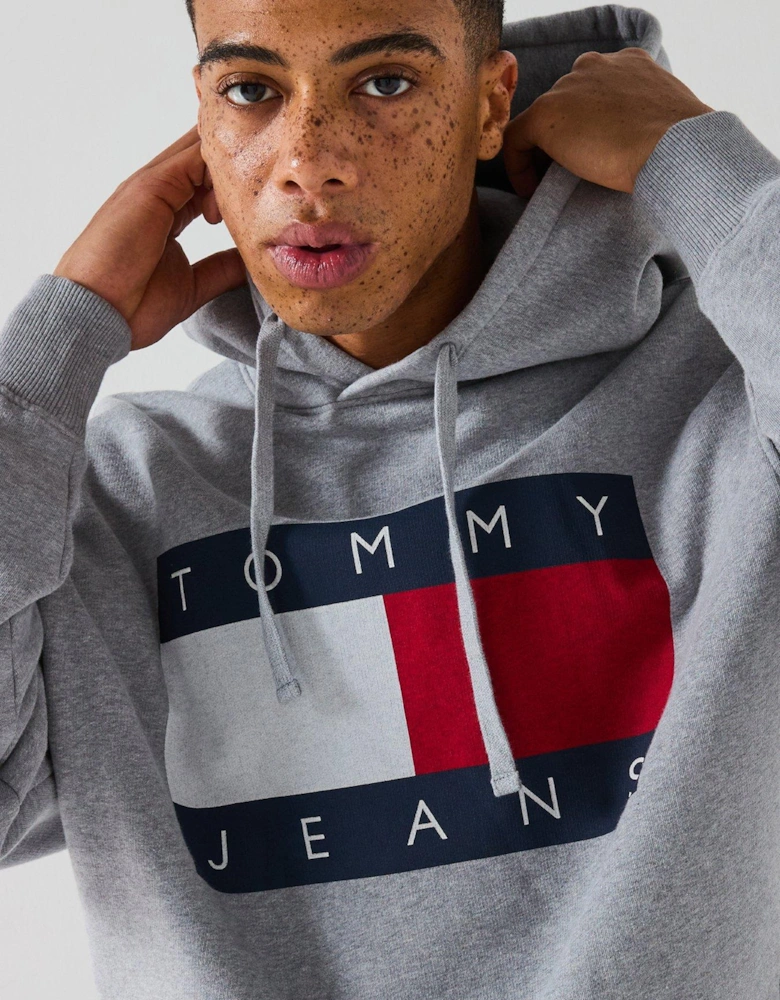 Melange Large Chest Flag Hoodie - Grey