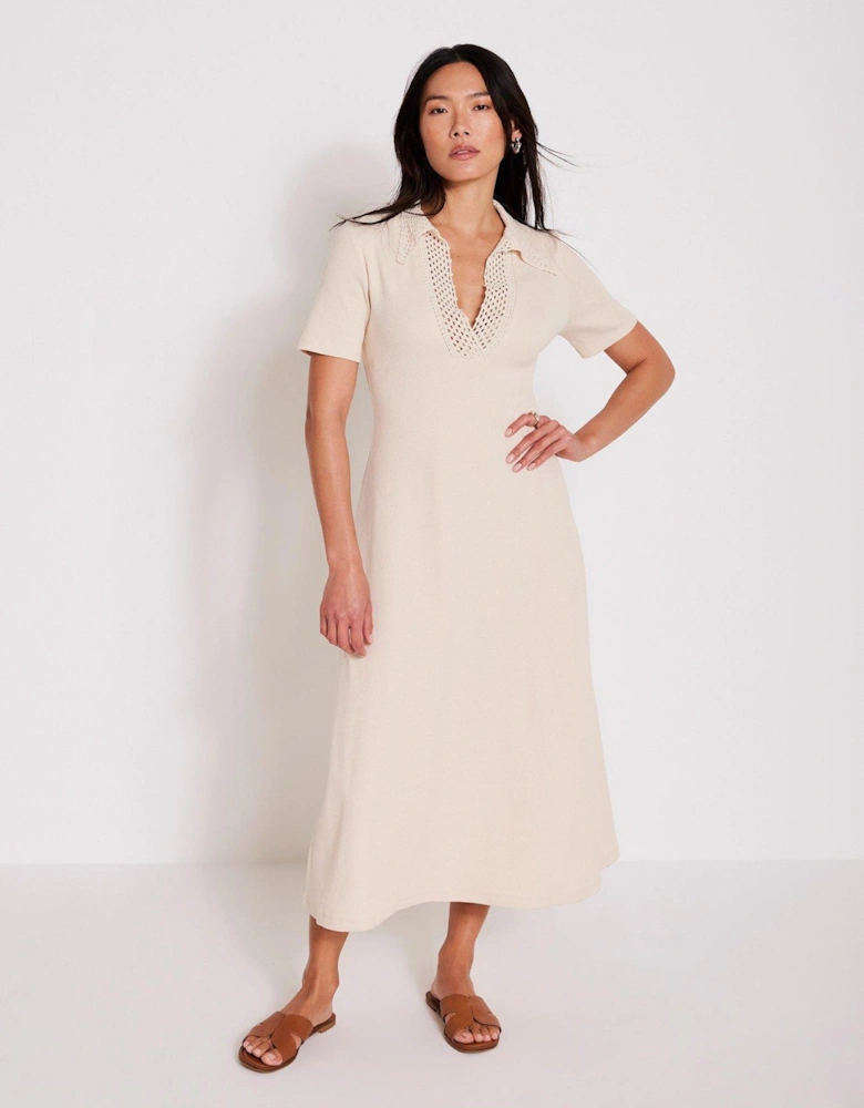 Crochet Collar Midi Dress - Cream