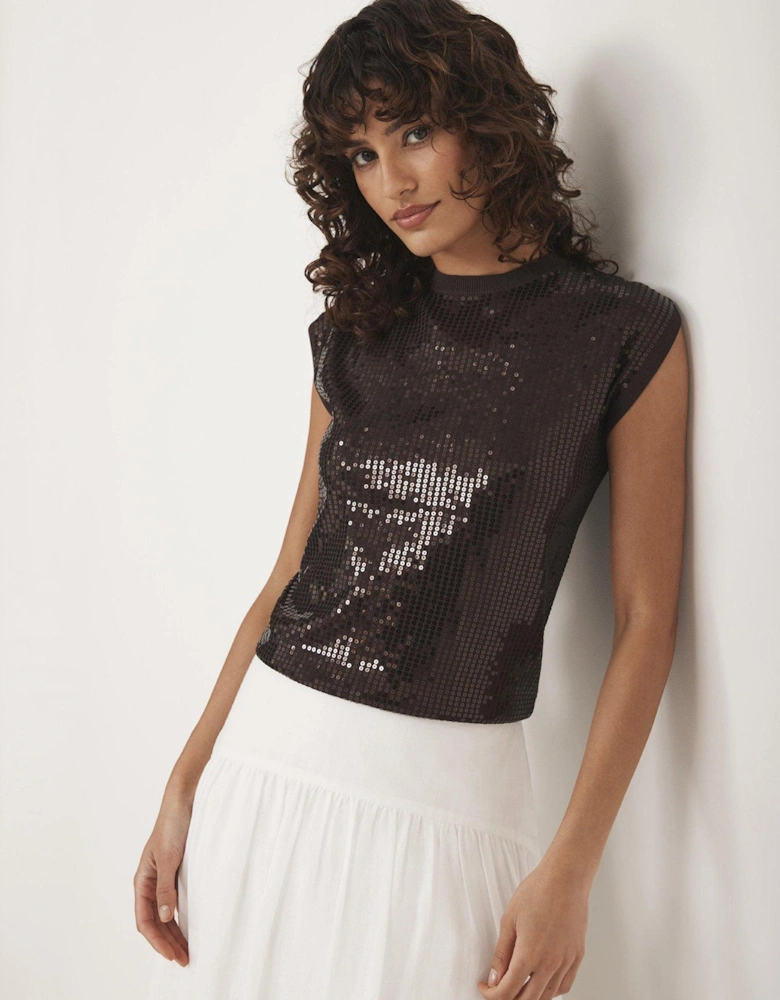 Sequin Sleeveless Top - Brown