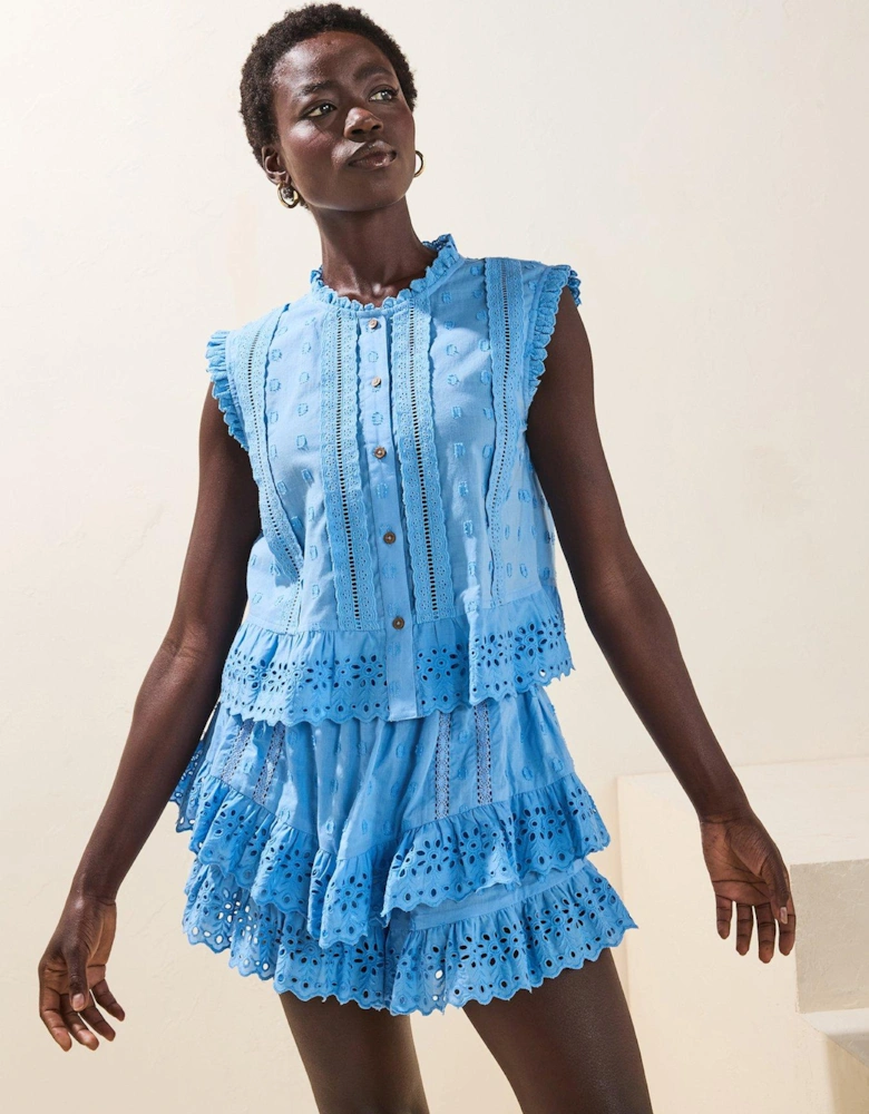 Broderie Trim Blouse - Blue