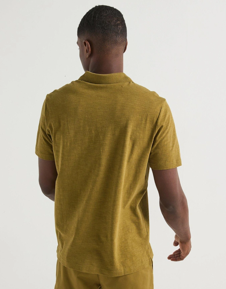 Linen Blend Open Collar Polo Shirt - Green