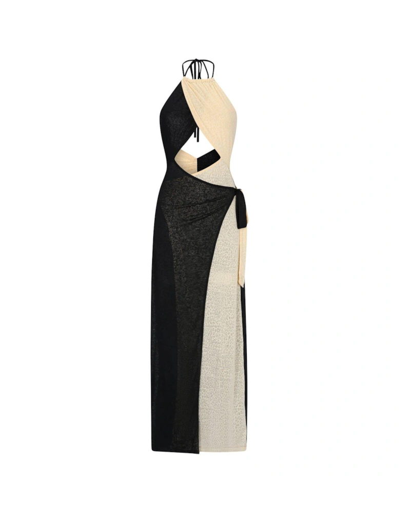 Colourblock Wrap Beach Dress - Black