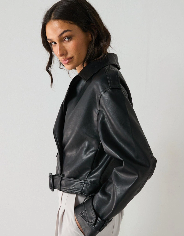 Faux Leather Jacket - Black