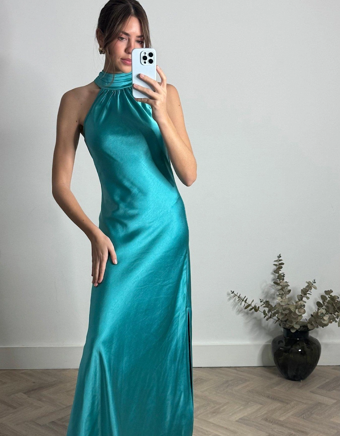 Halter Neck Tropical Floral Midi Dress - Blue