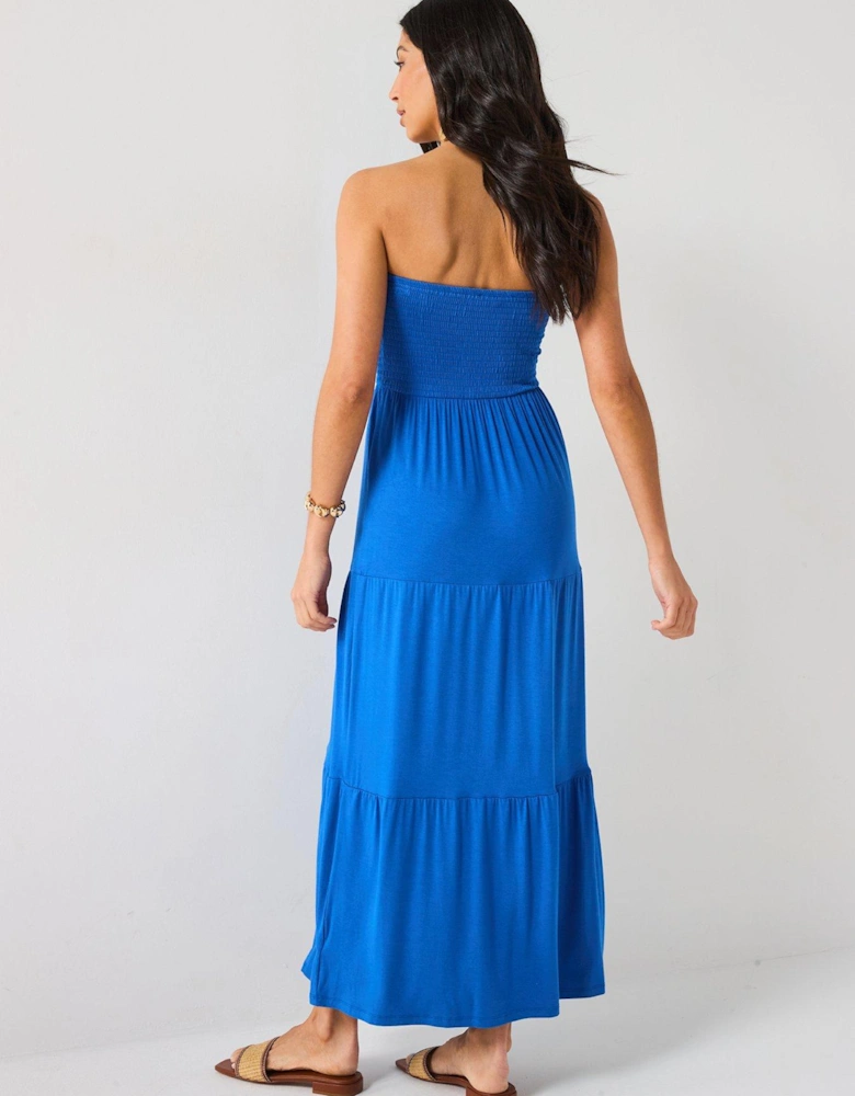 Shirred Bandeau Tiered Maxi Dress