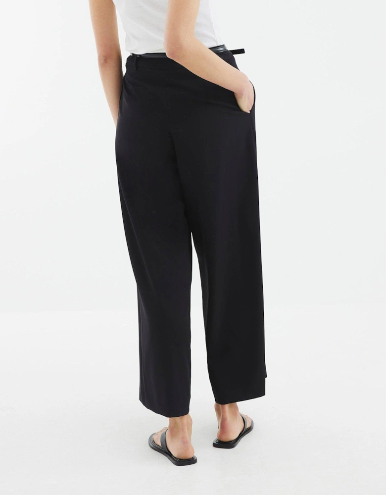 Belted Wide Leg Trouser - Black - Black