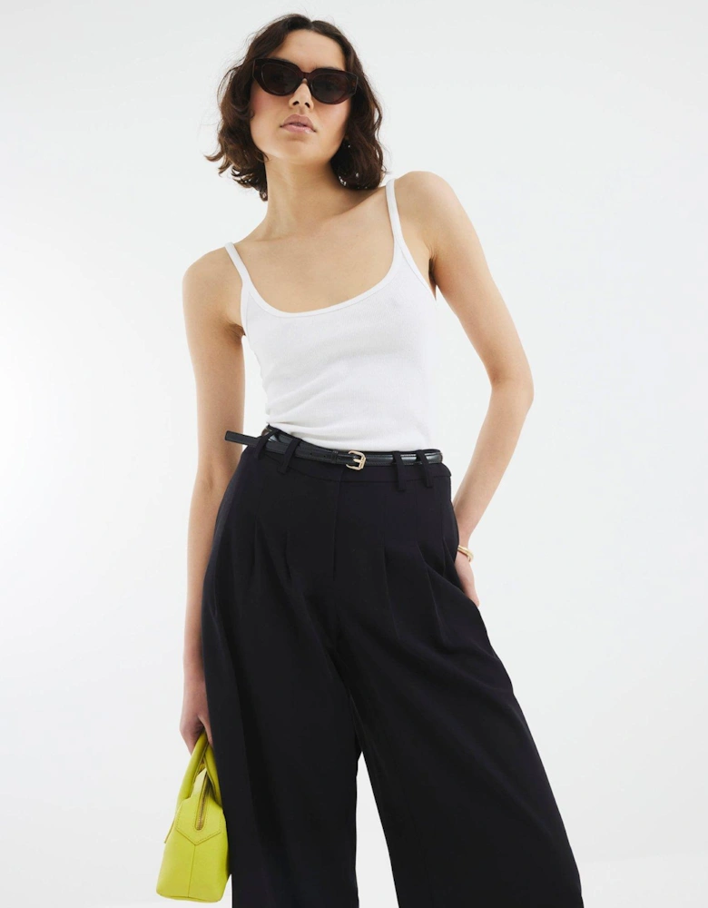 Belted Wide Leg Trouser - Black - Black