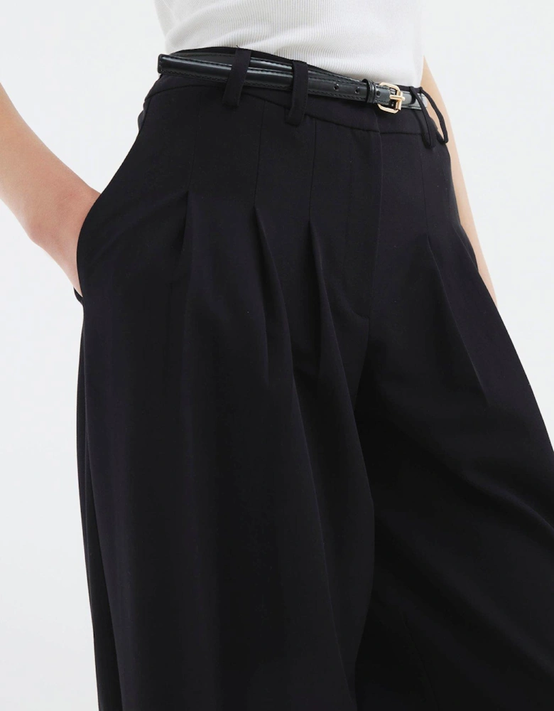 Belted Wide Leg Trouser - Black - Black