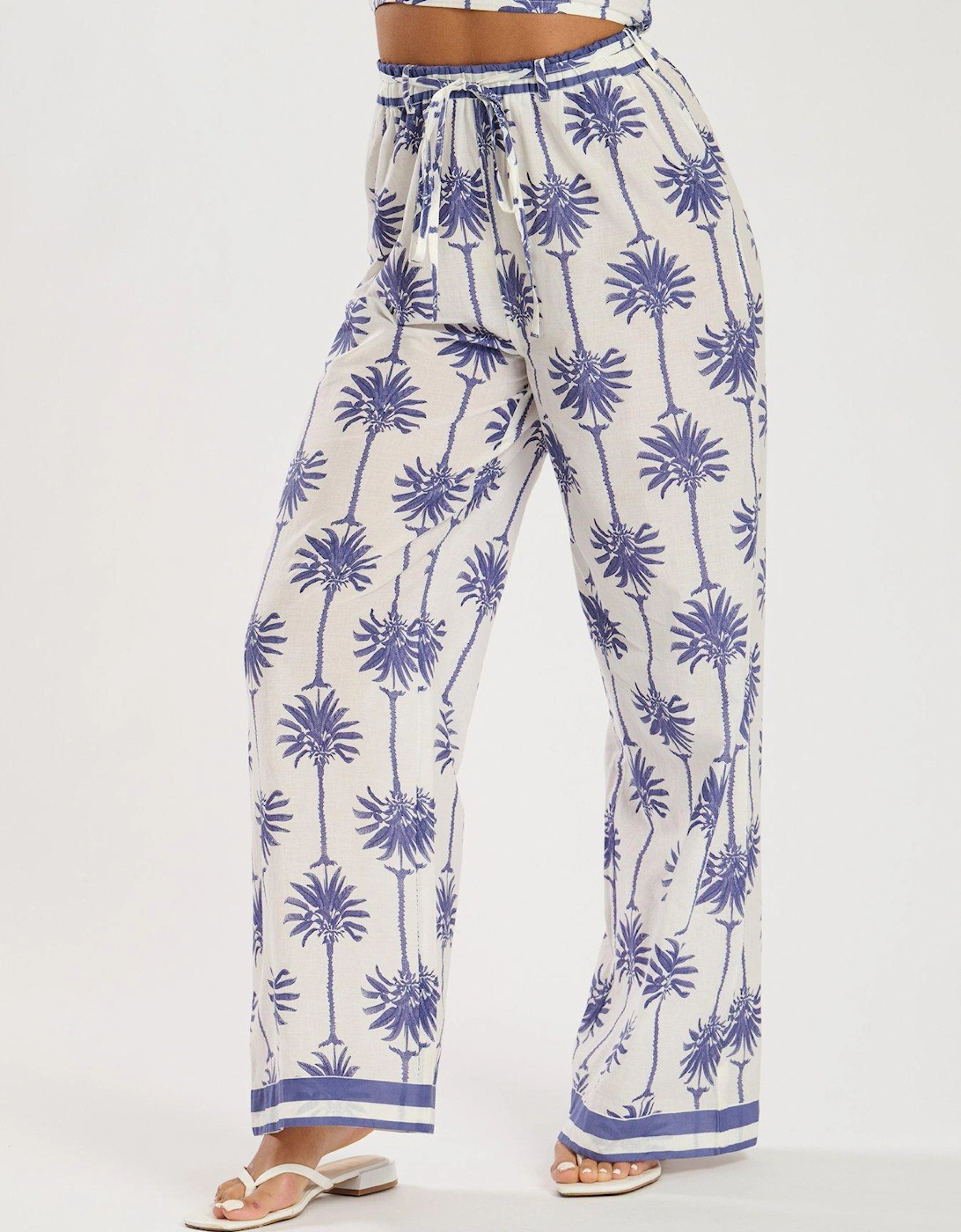 Printed Tie Waist Pant - White