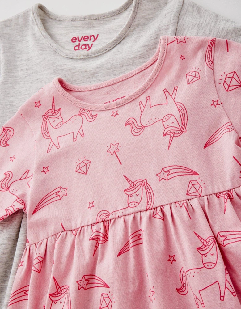 Girls 2 Pack Unicorn Short Sleeve Jersey Dress - Multi