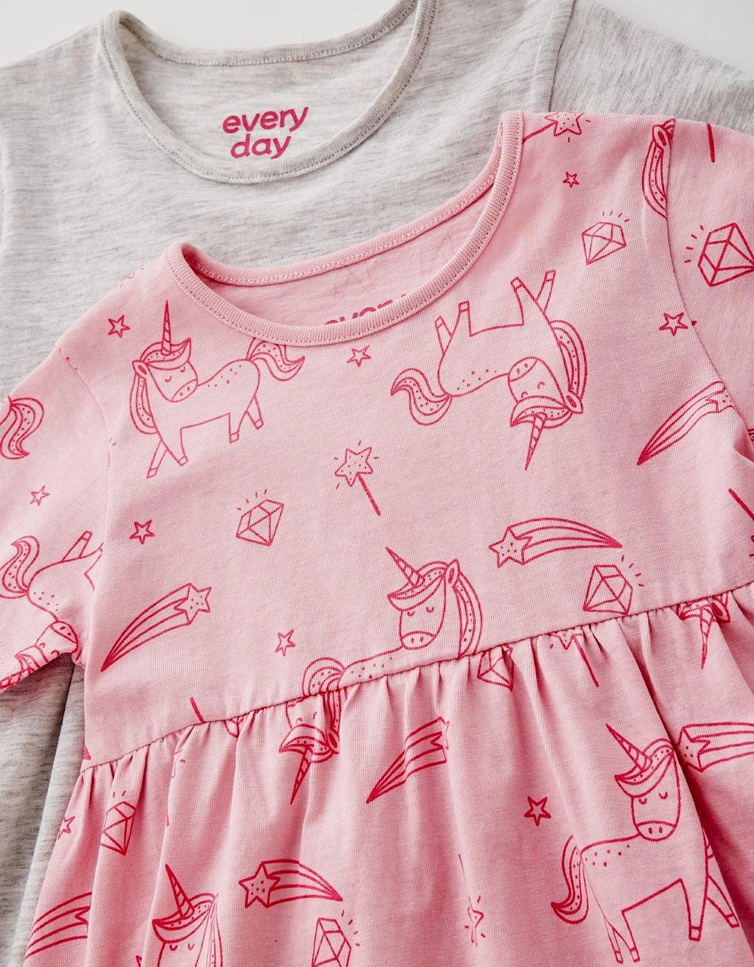 Girls 2 Pack Unicorn Short Sleeve Jersey Dress - Multi