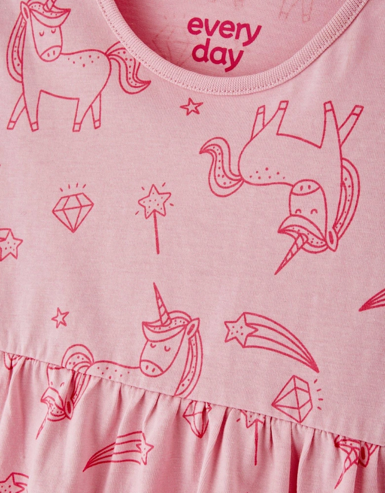 Girls 2 Pack Unicorn Short Sleeve Jersey Dress - Multi