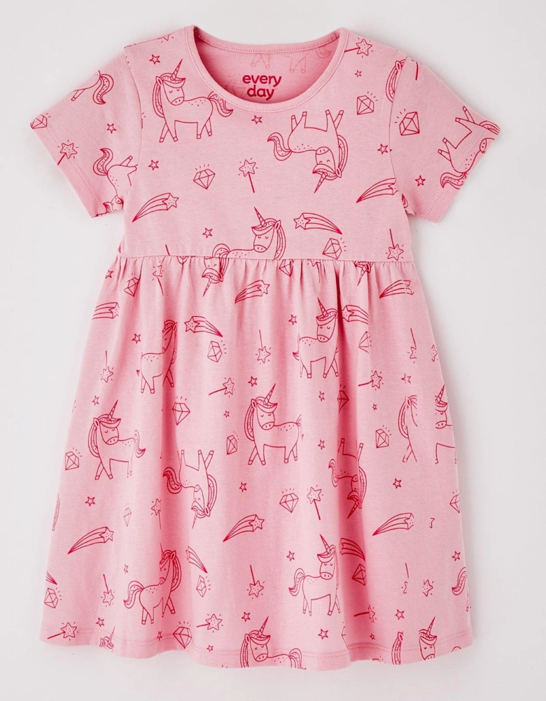 Girls 2 Pack Unicorn Short Sleeve Jersey Dress - Multi