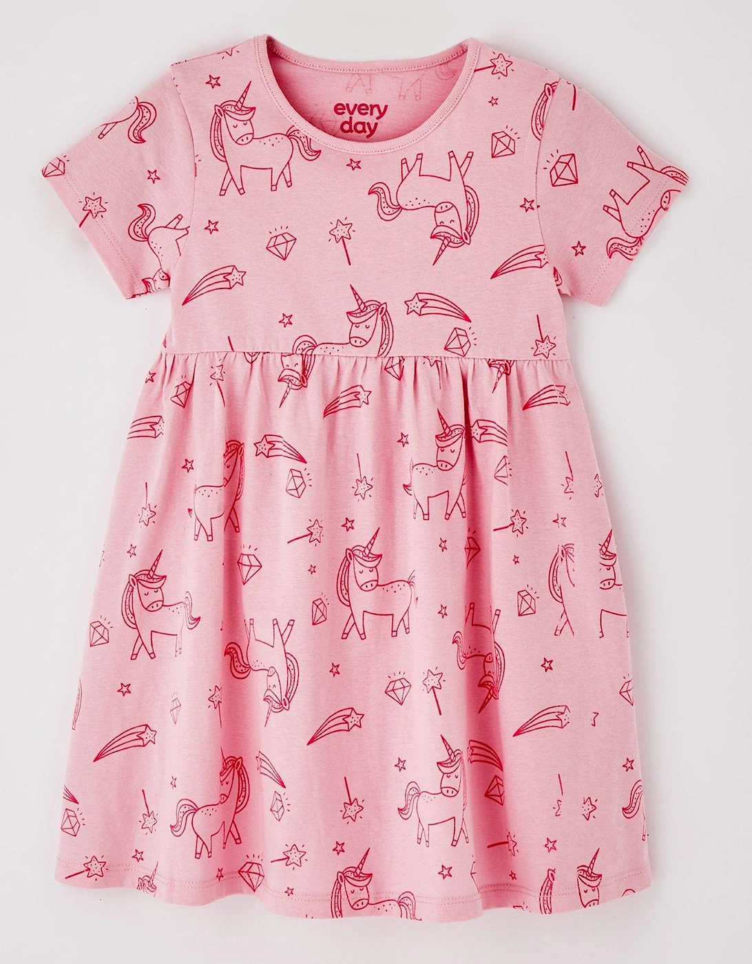 Girls 2 Pack Unicorn Short Sleeve Jersey Dress - Multi