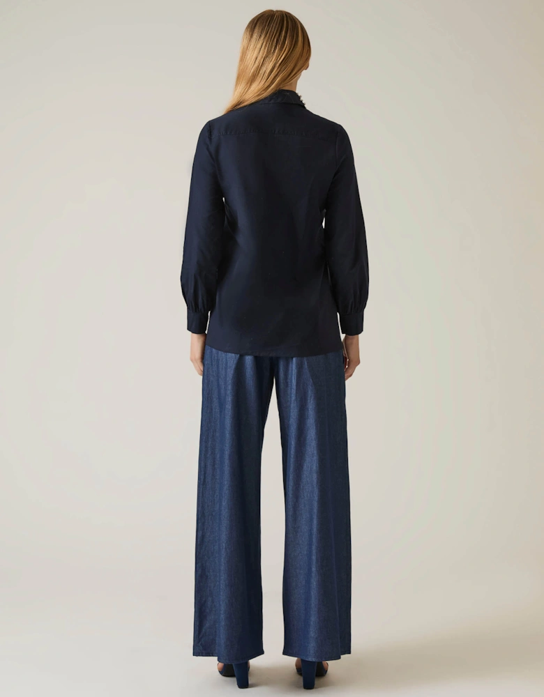 Pearl Collar Navy Cotton Shirt