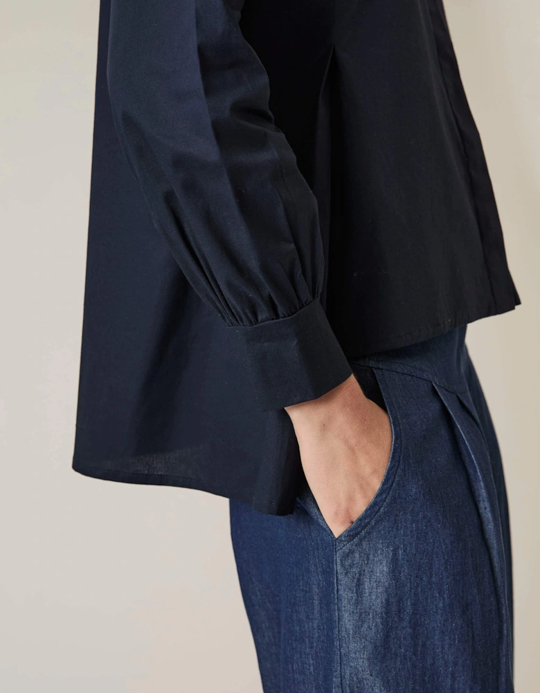 Pearl Collar Navy Cotton Shirt