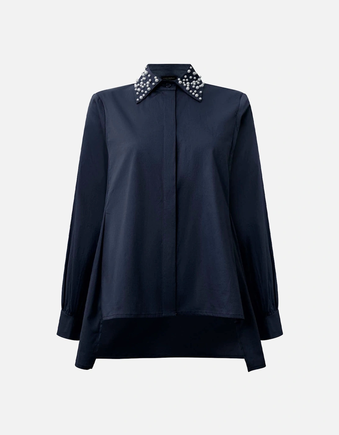 Pearl Collar Navy Cotton Shirt
