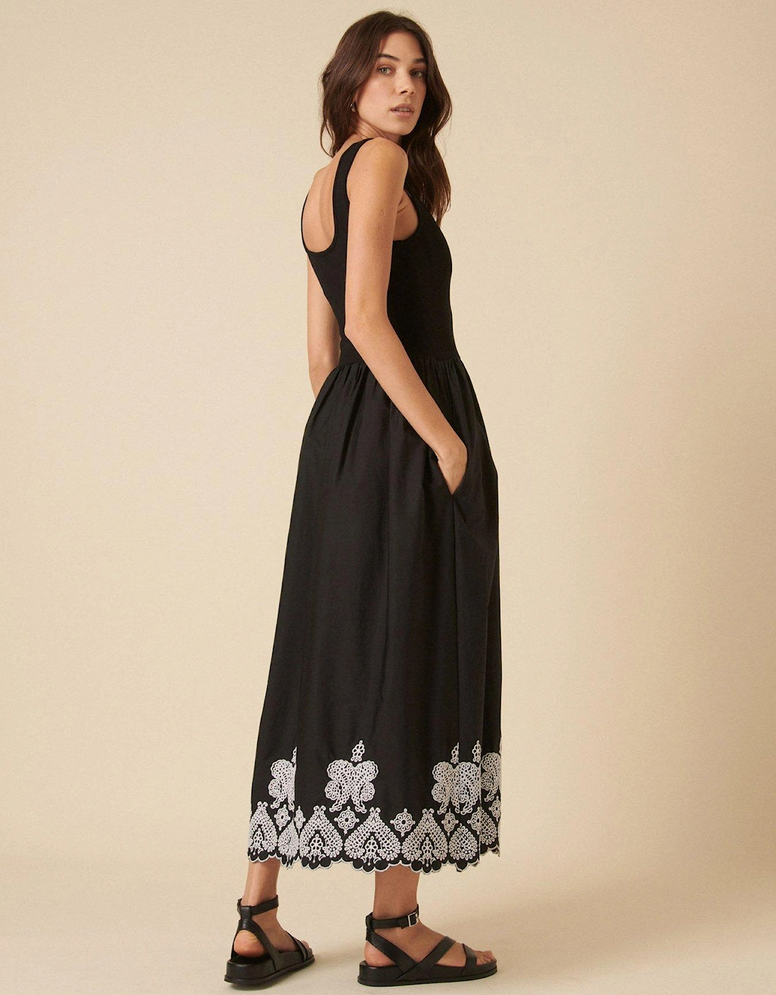 Colorado Embroidered Midi Dress - Black