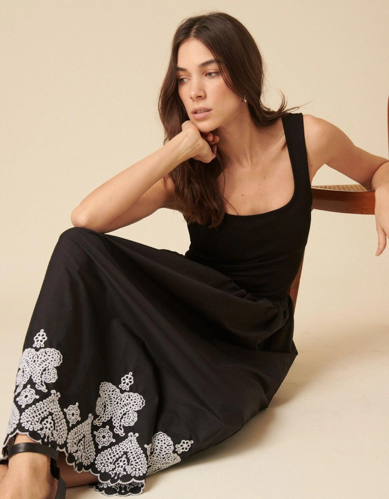Colorado Embroidered Midi Dress - Black