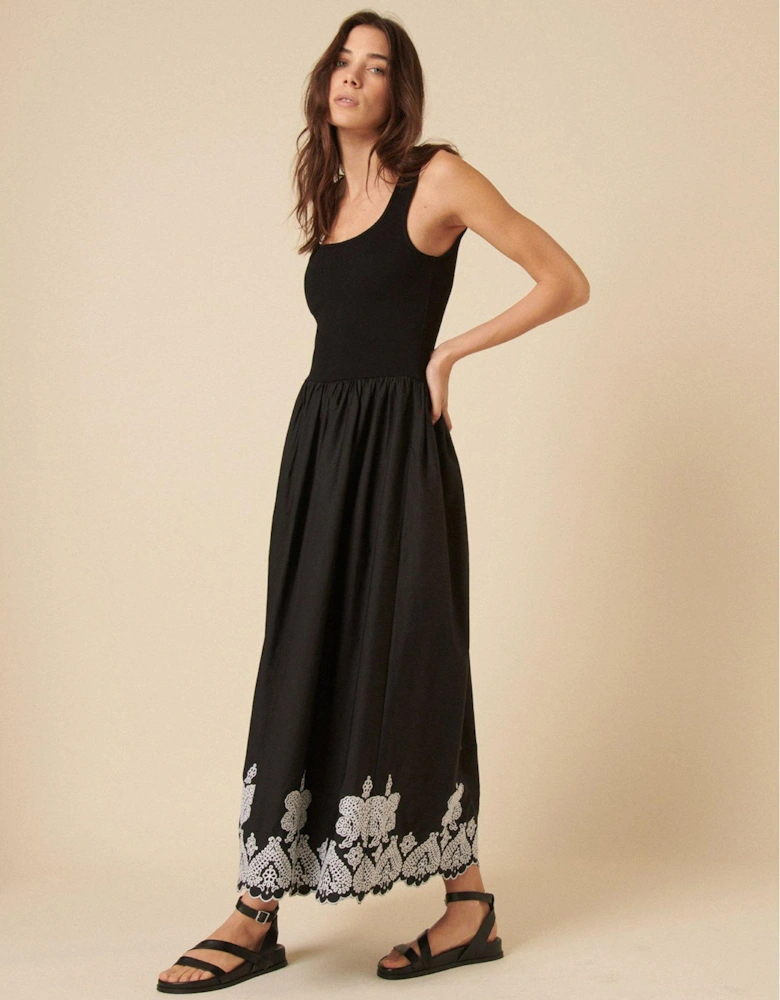 Colorado Embroidered Midi Dress - Black