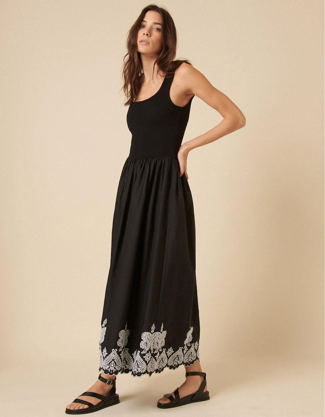 Colorado Embroidered Midi Dress - Black
