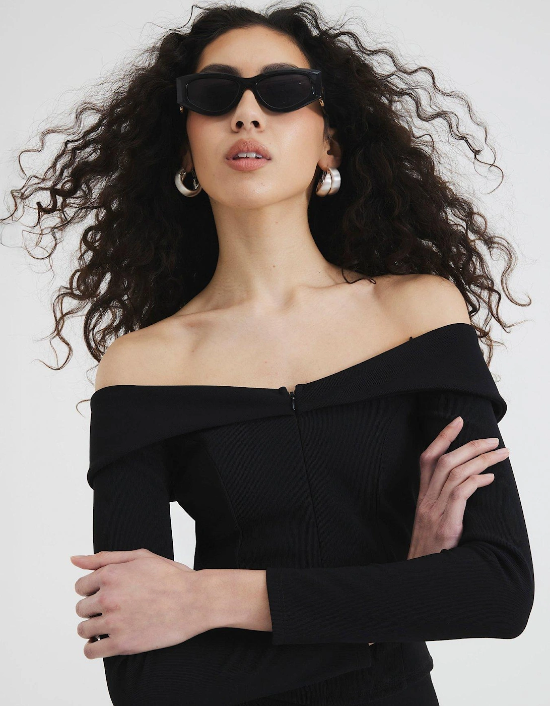 Bardot Rib Zip Top - Black