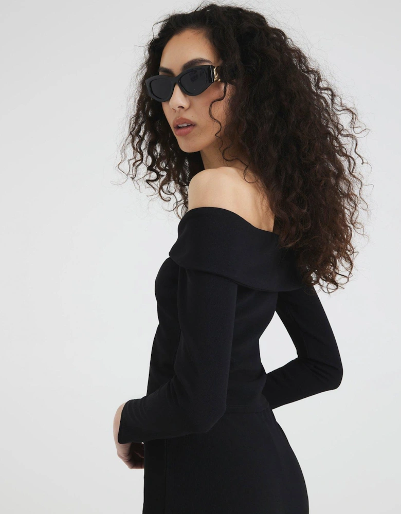 Bardot Rib Zip Top - Black