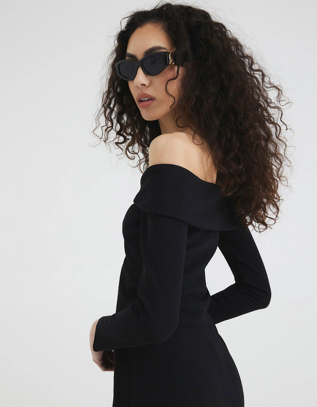 Bardot Rib Zip Top - Black