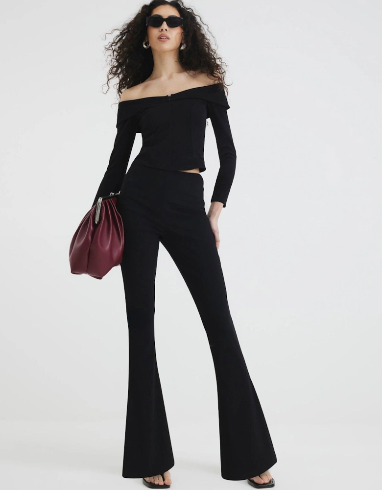 Bardot Rib Zip Top - Black
