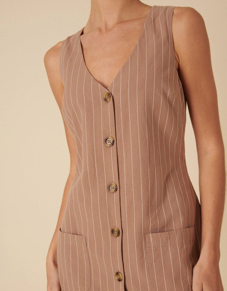 Pinny Stripe Mini Dress - Natural Stone