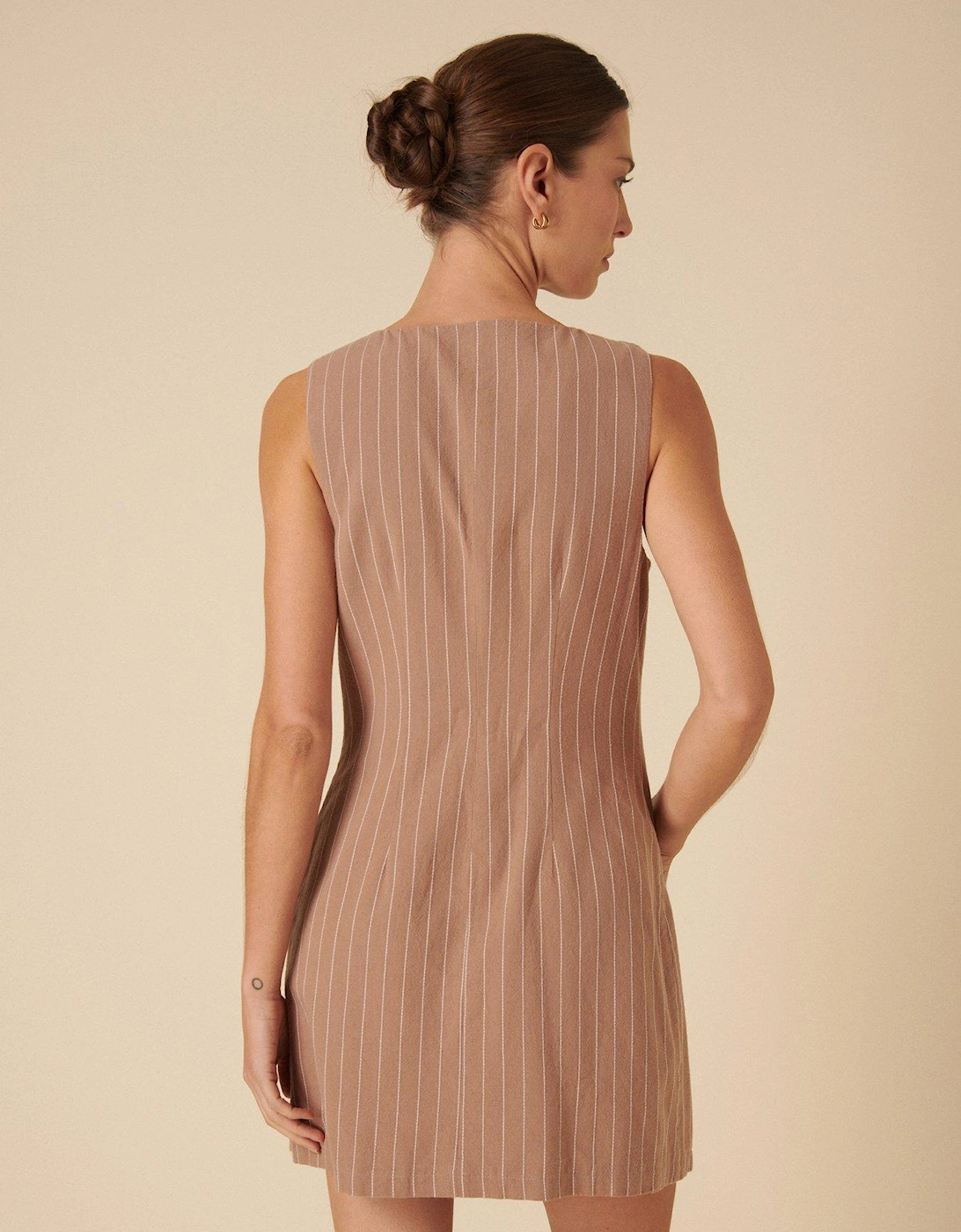 Pinny Stripe Mini Dress - Natural Stone