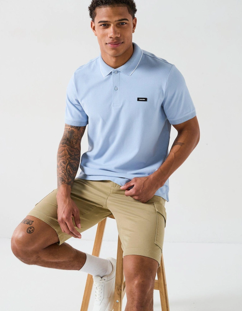 Pique Tipped Logo Polo Shirt - Light Blue