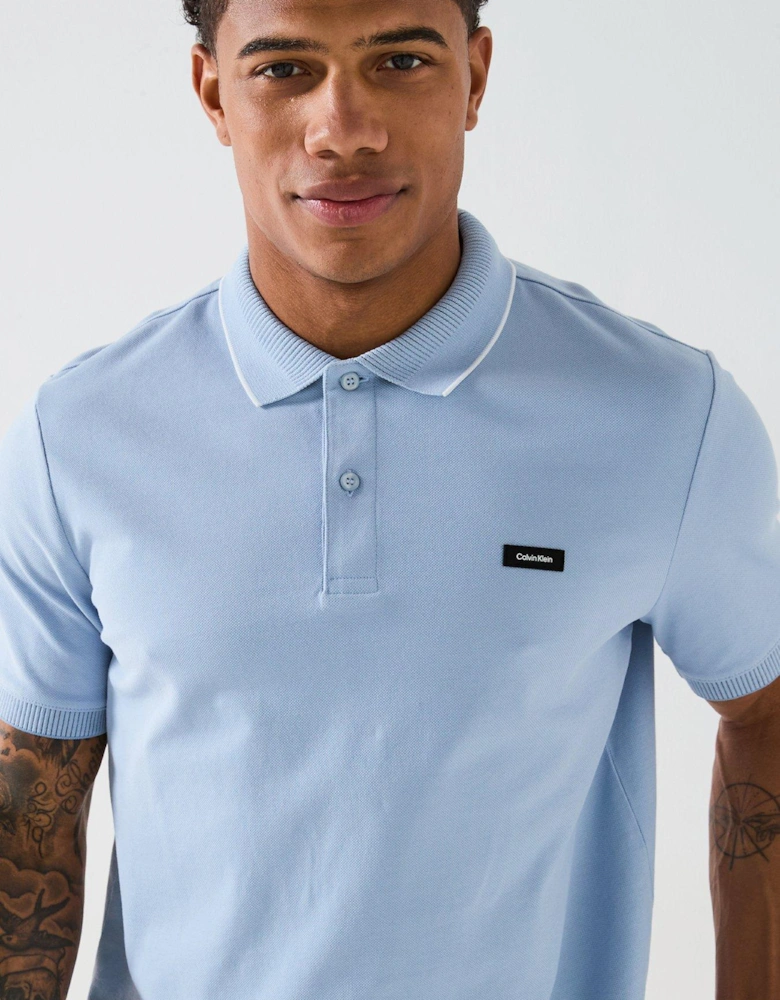 Pique Tipped Logo Polo Shirt - Light Blue