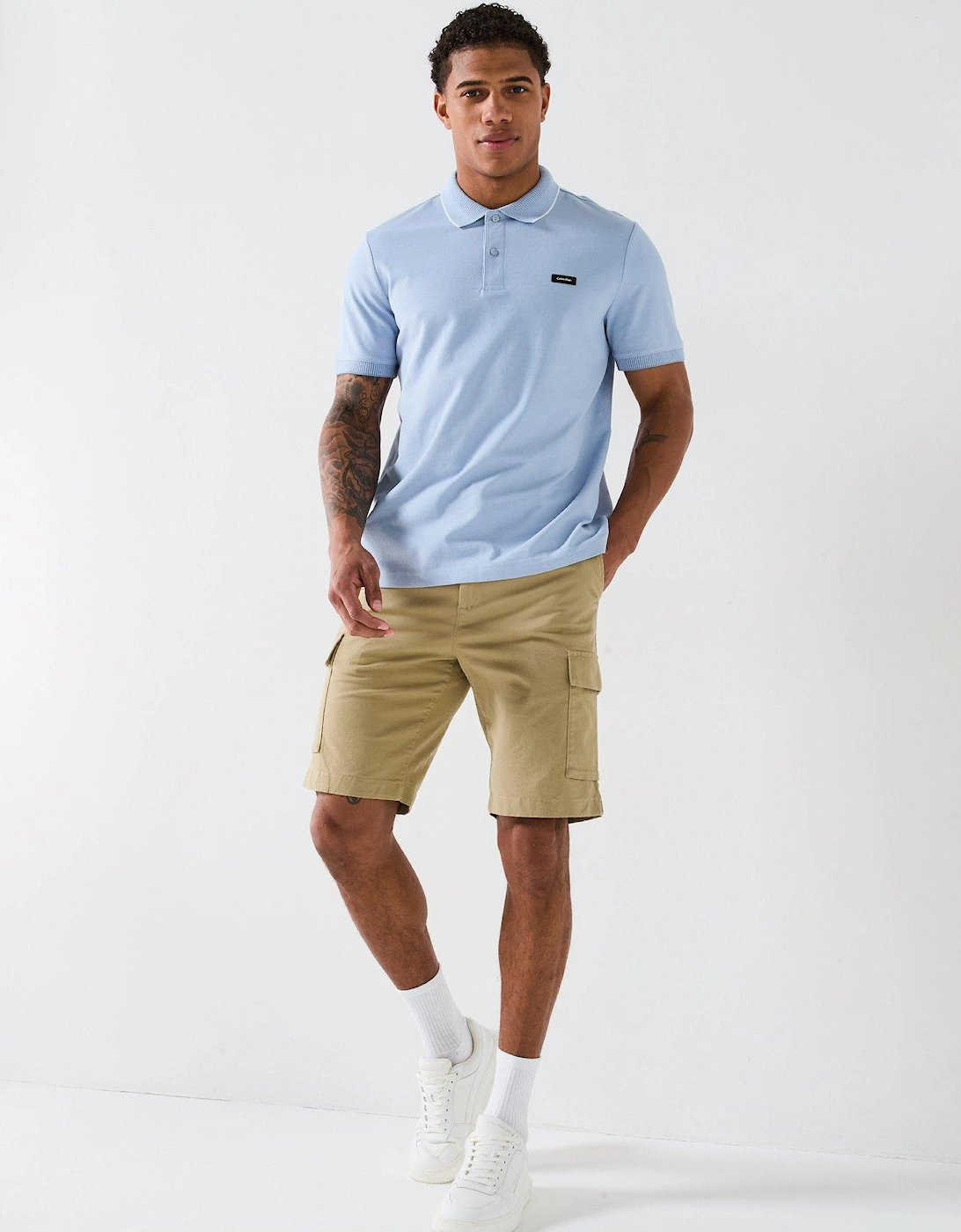 Pique Tipped Logo Polo Shirt - Light Blue