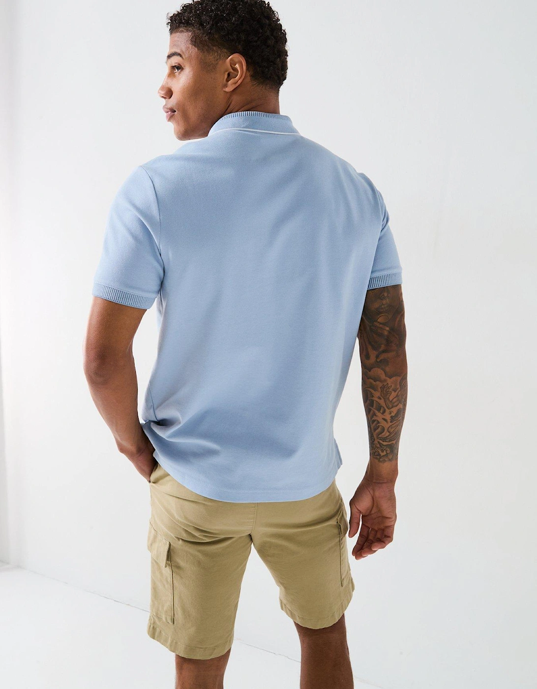 Pique Tipped Logo Polo Shirt - Light Blue