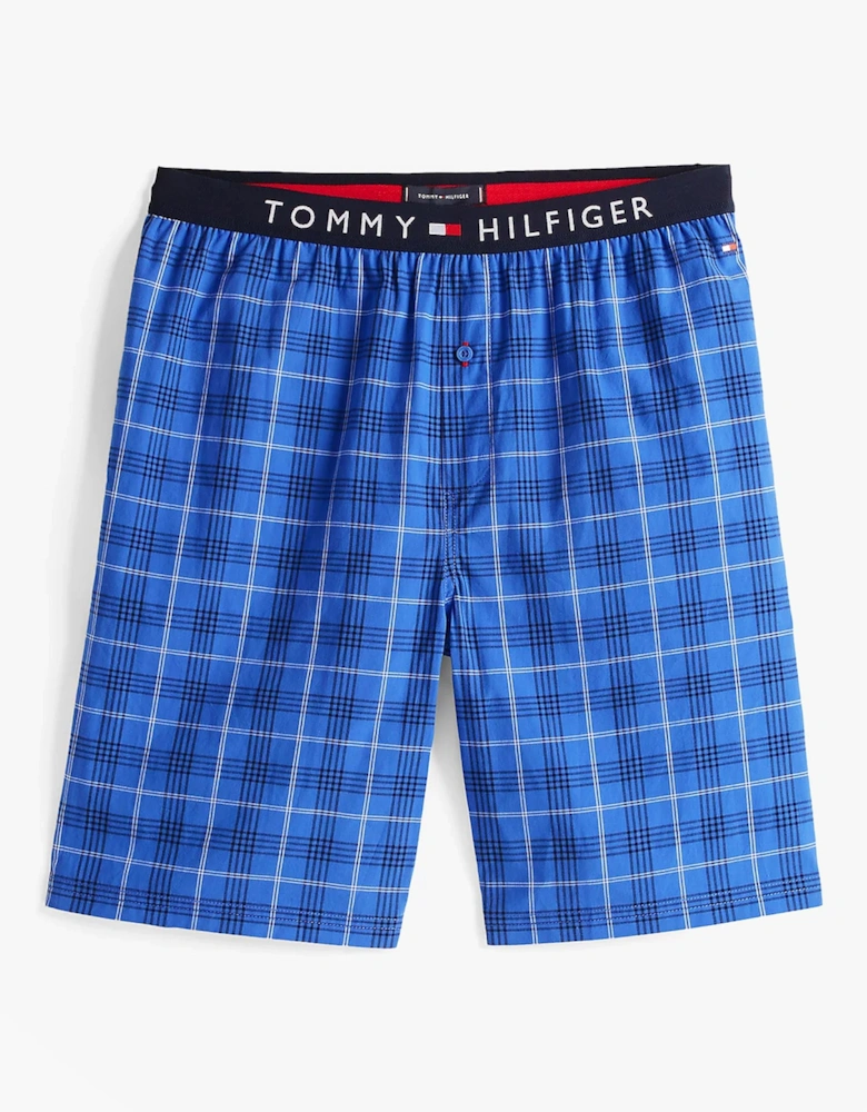 PURE COTTON Mens T-Shirt & Shorts Pyjama Set White / Grid Plaid
