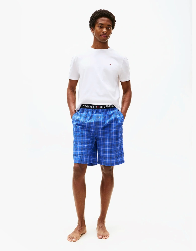 PURE COTTON Mens T-Shirt & Shorts Pyjama Set White / Grid Plaid