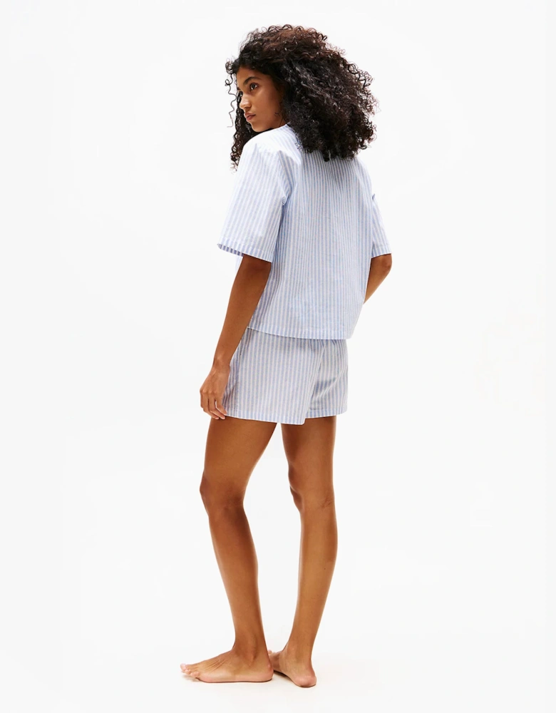 LINEN Relaxed Pyjama Set Womens Multi Stripes Blue Spell