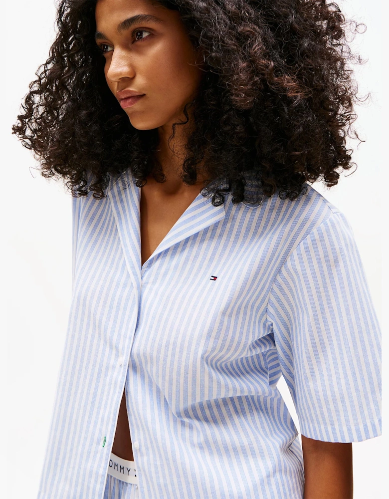 LINEN Relaxed Pyjama Set Womens Multi Stripes Blue Spell