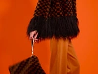 Brown Luxury Checkered Faux Fur Bag