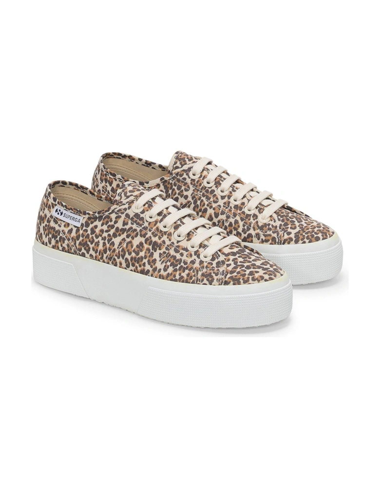 3740 Platform Leopard Print Plimsoll - Beige