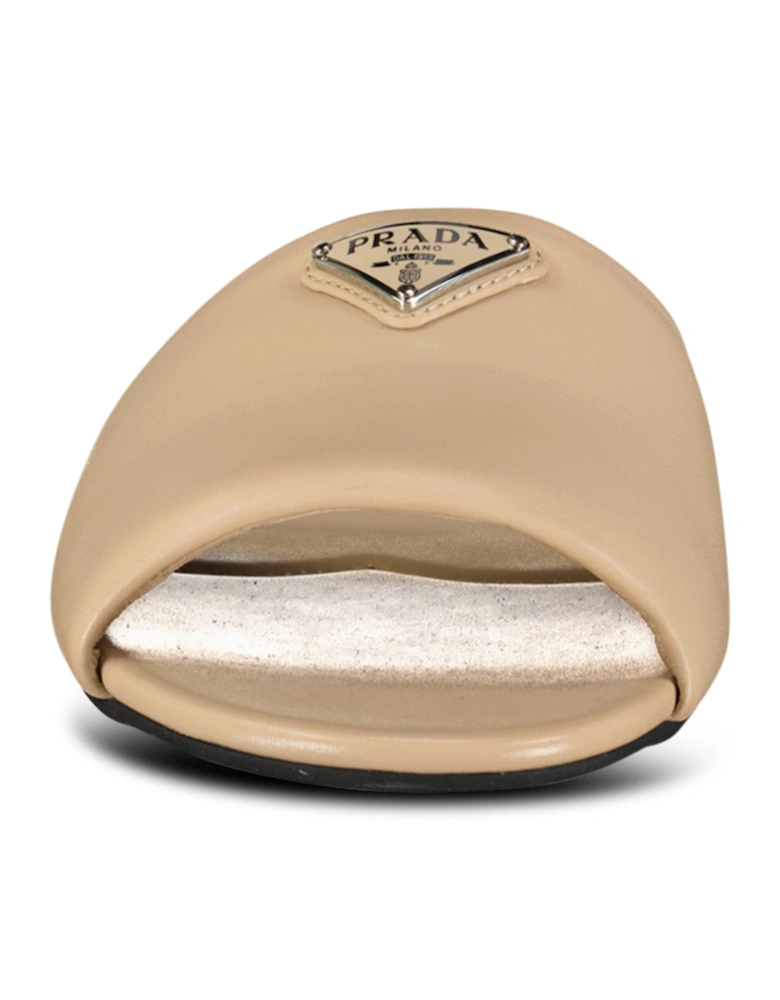 Triangle Logo Puffer Sliders Beige