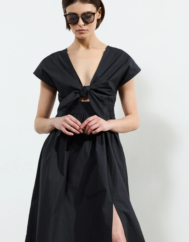 Barletta Poplin Tie Midi Dress Navy