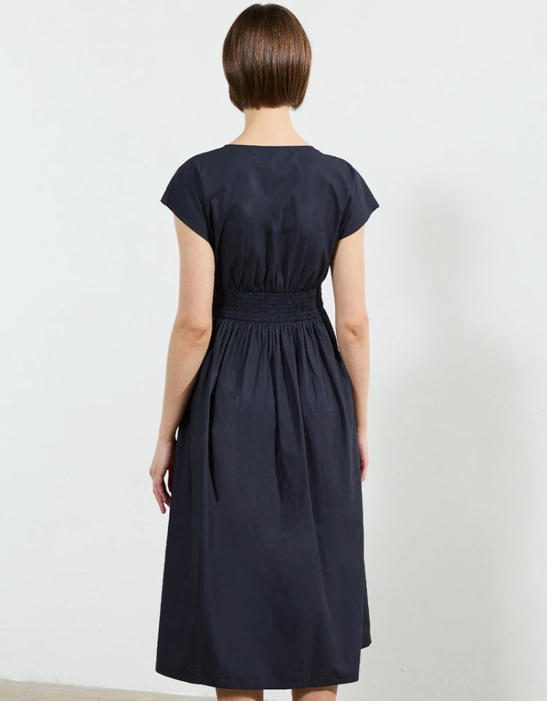 Barletta Poplin Tie Midi Dress Navy