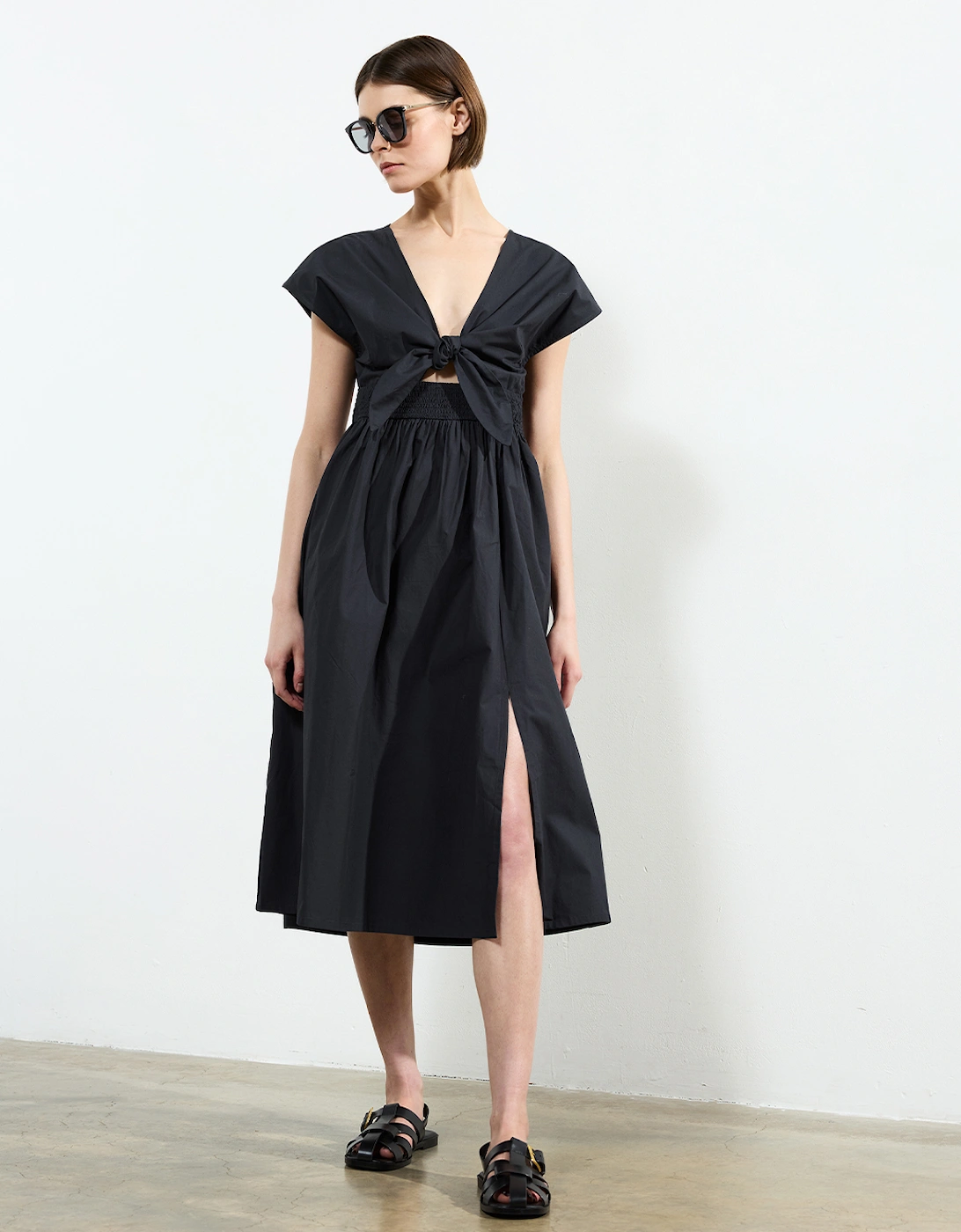 Barletta Poplin Tie Midi Dress Navy, 5 of 4
