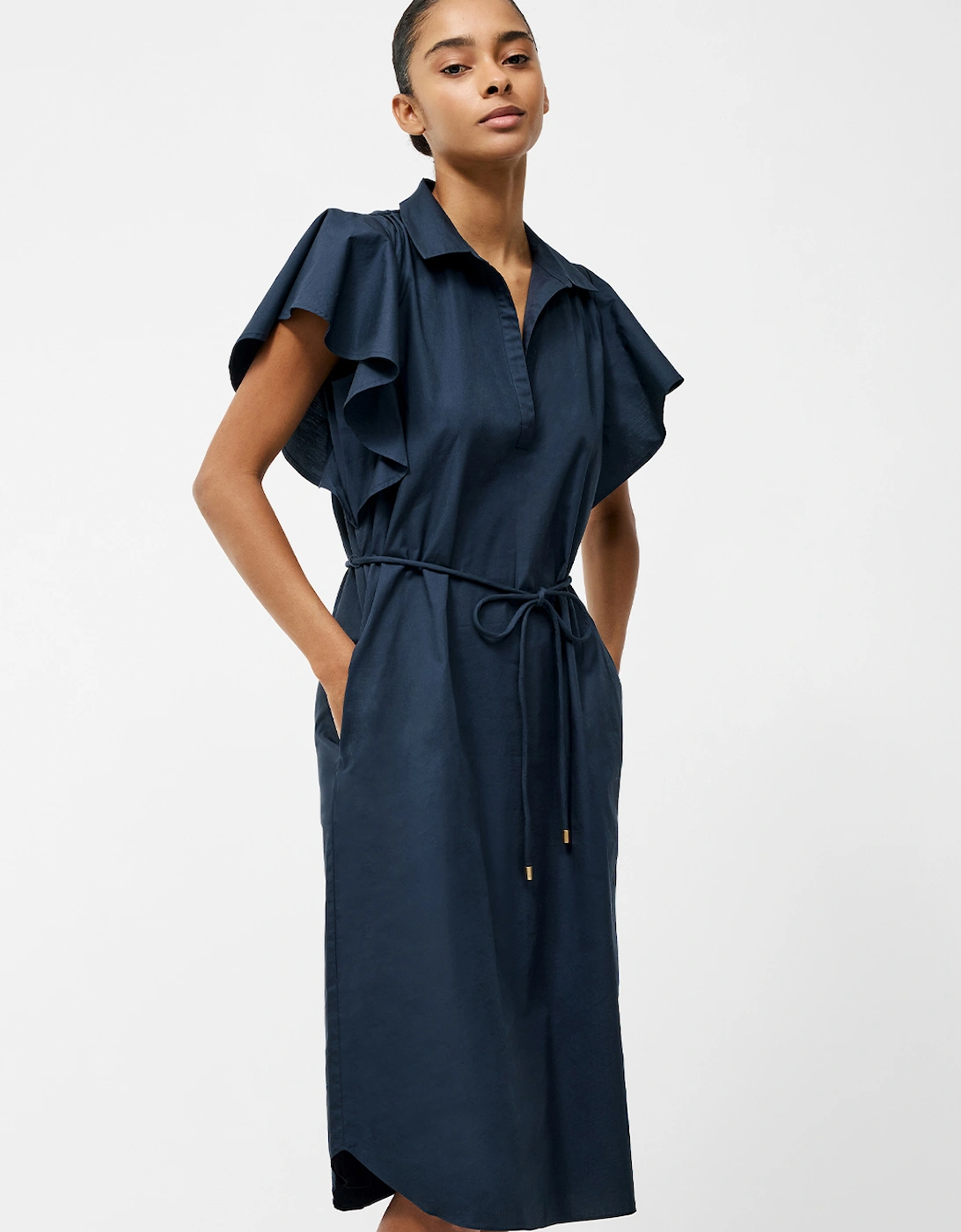 Cambria Cotton Belted Dress Navy
